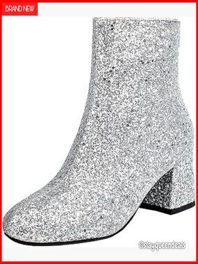 Sparkly Sequin Ankle Boots with Chunky 6cm Heels for Parties & Events
